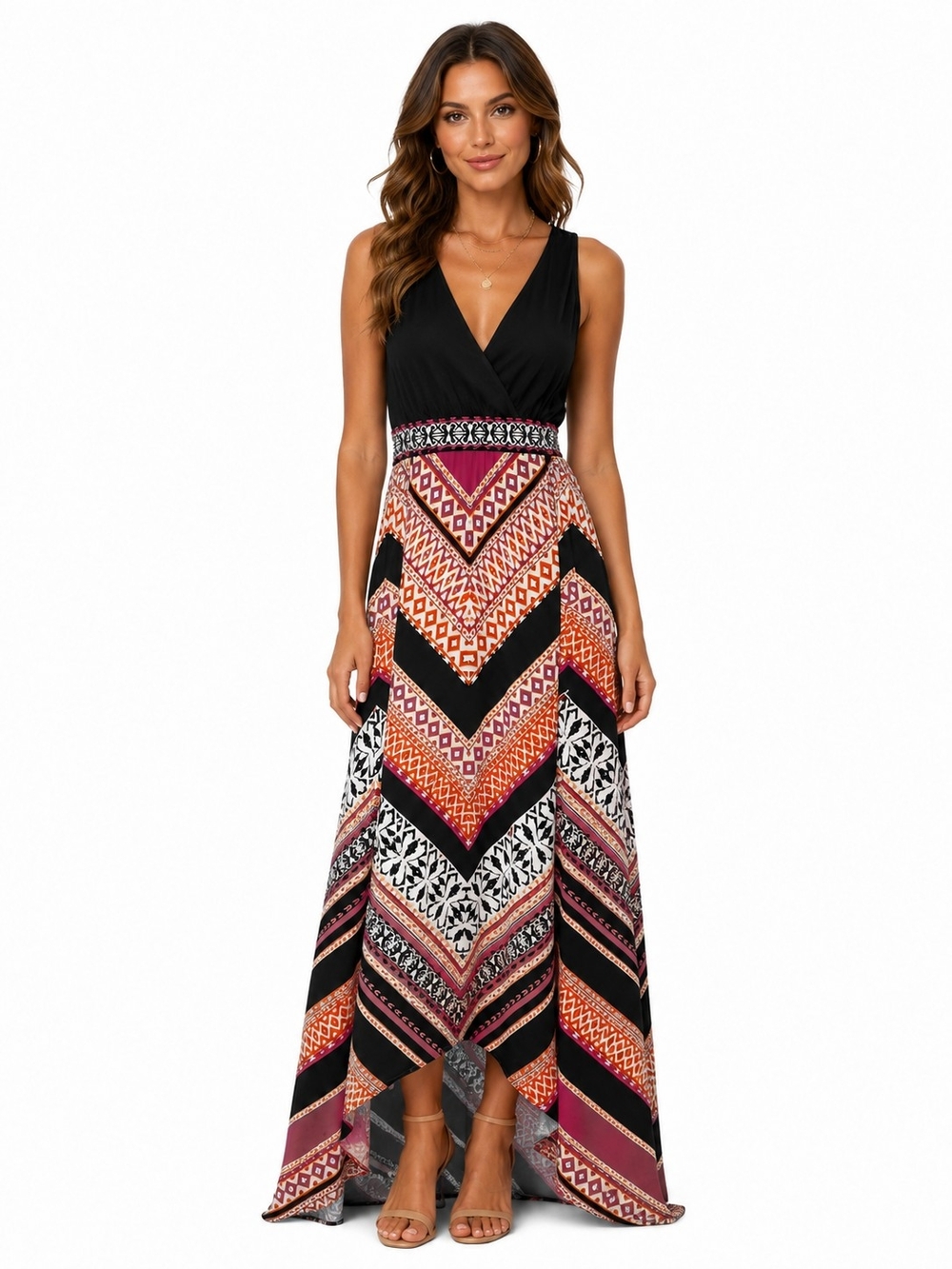 Studio One New York V-Neck Jersey Knit Print Sleeveless Maxi Dress Women’s XL